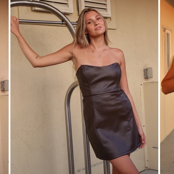 REVOLVE; ASTR THE LABEL Carmen Strapless Faux Leather Mini Dress Size Small - Picture 7 of 15